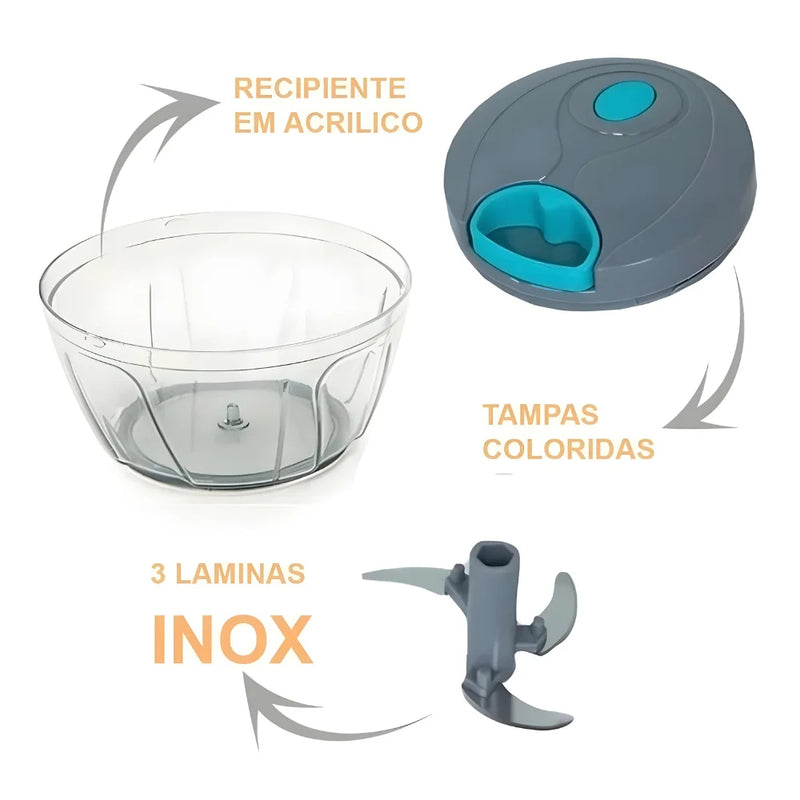 Mini Processador Triturador Manual De Alimentos Mixer 3 Laminas 500ml - Gcom Store