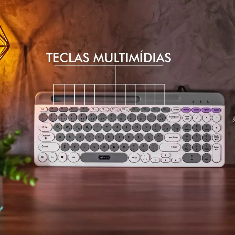 Teclado Multimídia Branco Pc Computador Fio Abnt2 Silencioso - Gcom Store